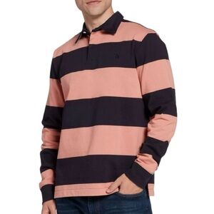 The North Face Men's Rugby Long Sleeve Polo Shirt w/ Pink and Navy Blue Stripes